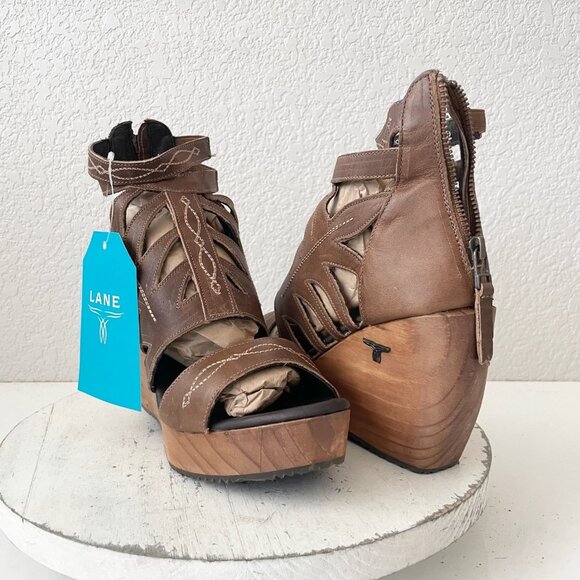 NEW Lane Boots BECCA Womens Brown Wedges 8.5 Western Sandals Cowgirl Wooden Heel - Picture 11 of 11